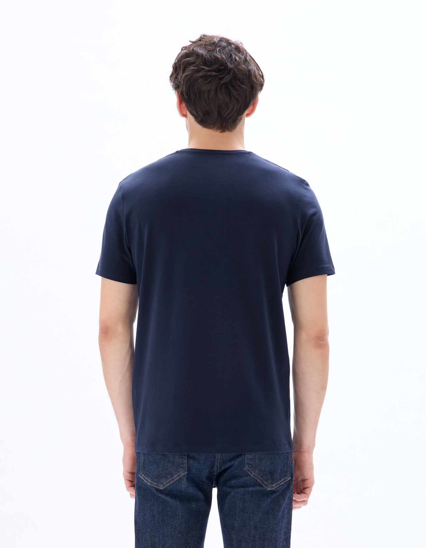 Slim Fit Stretch Cotton Crew Neck T-Shirt - Navy Blue