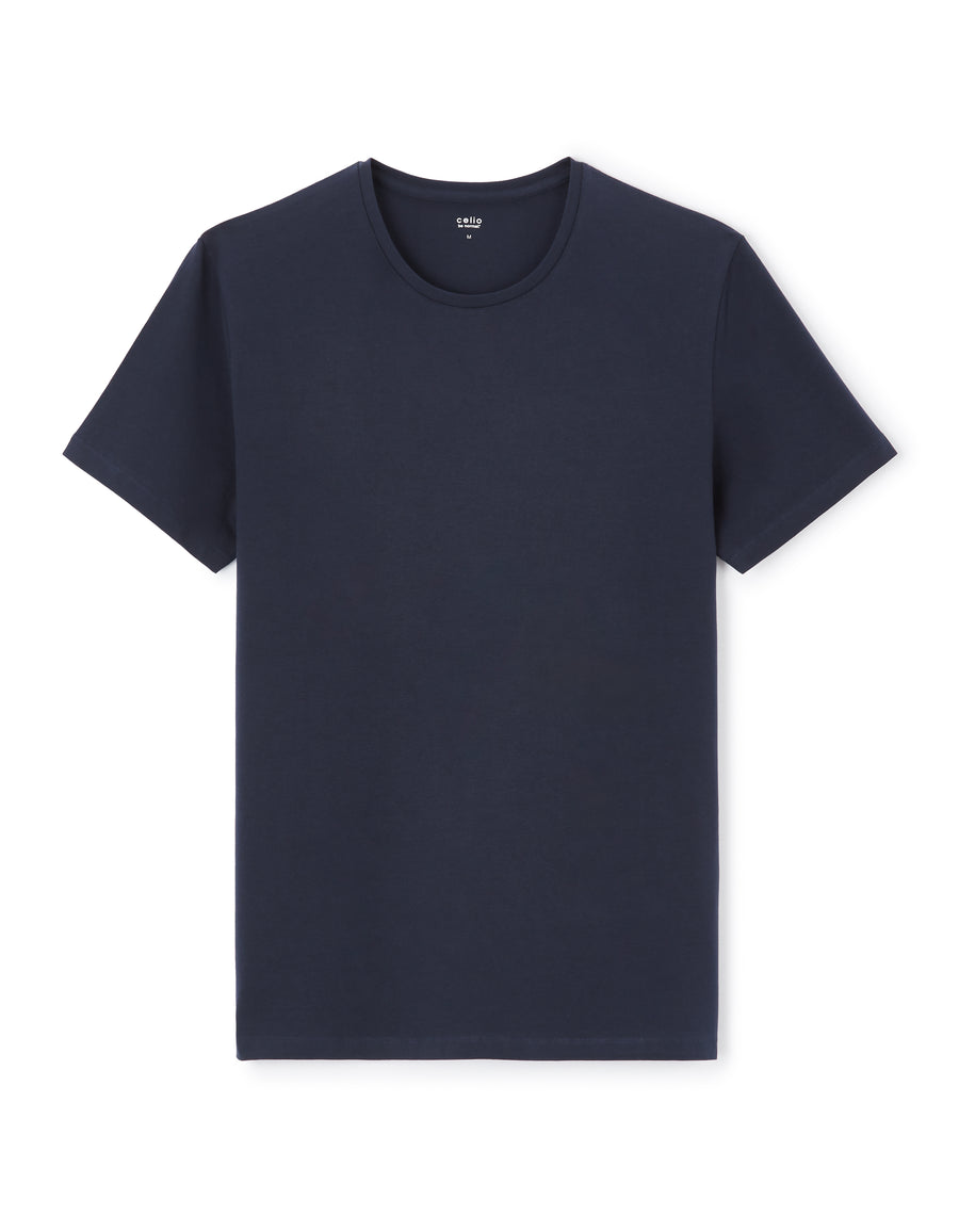 Slim Fit Stretch Cotton Crew Neck T-Shirt - Navy Blue