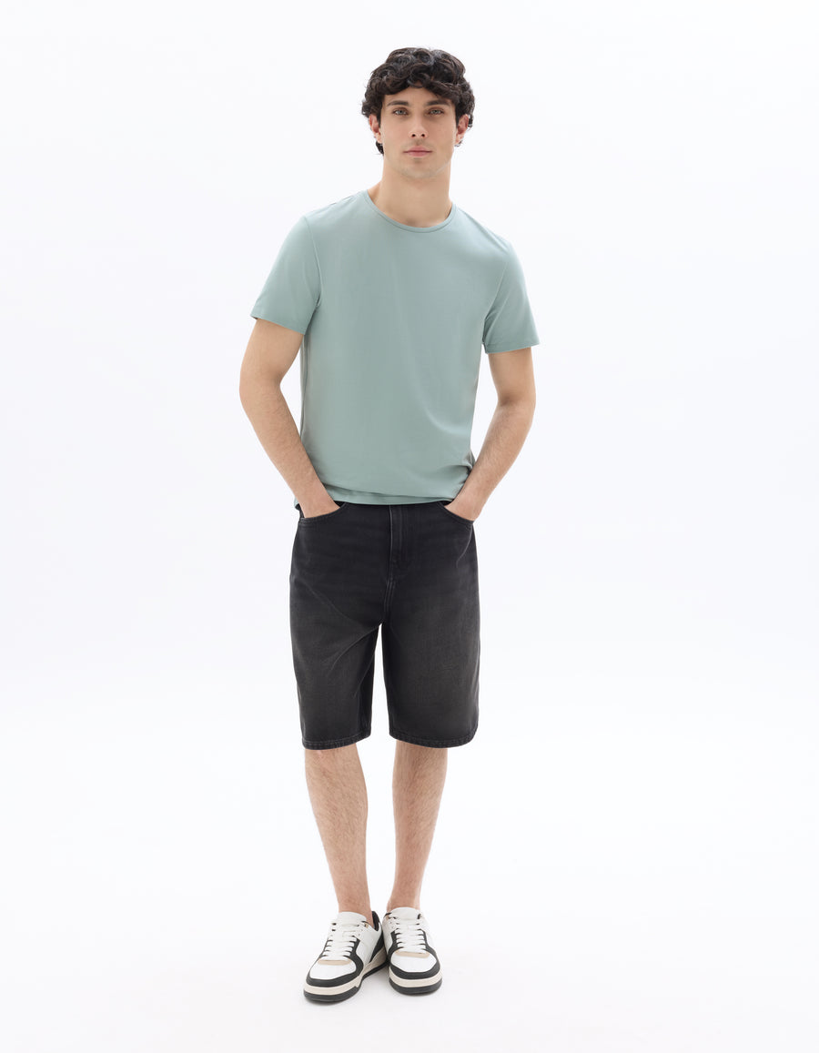 Slim Fit Stretch Cotton Crew Neck T-Shirt - Blue