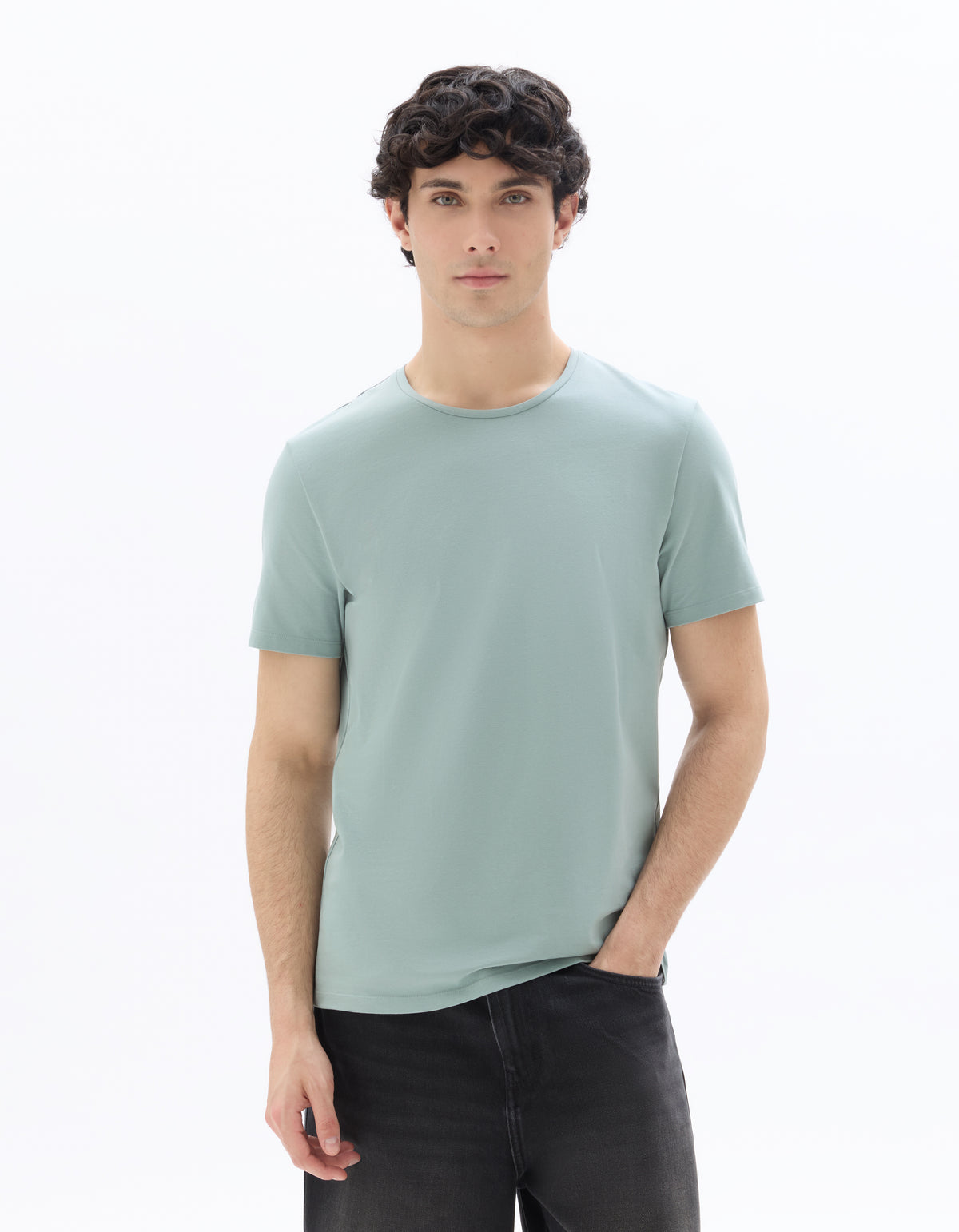 Slim Fit Stretch Cotton Crew Neck T-Shirt - Blue
