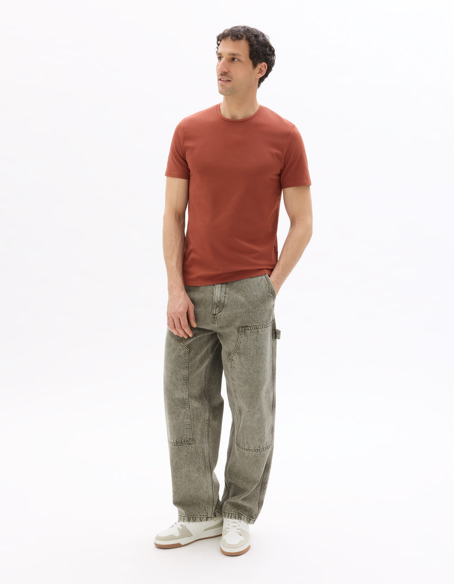 Slim Fit Stretch Cotton Crew Neck T-Shirt - Red