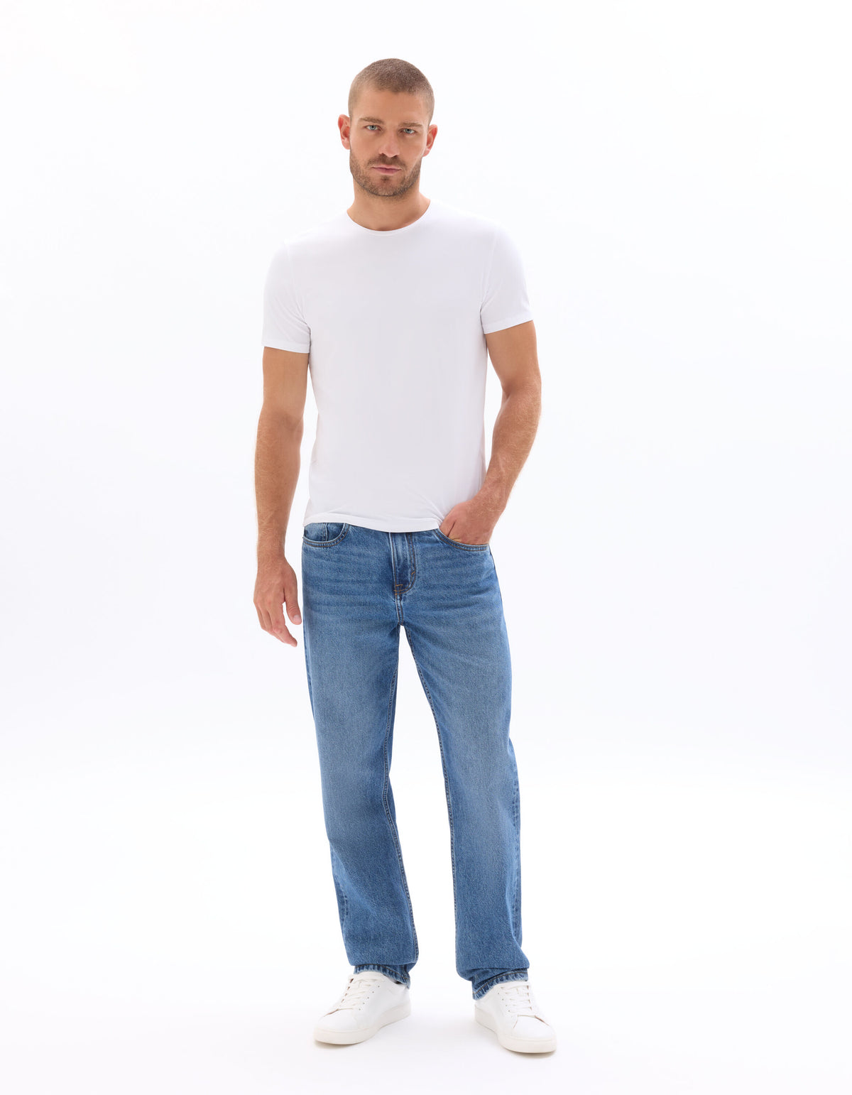Slim Fit Stretch Cotton Crew Neck T-Shirt - White