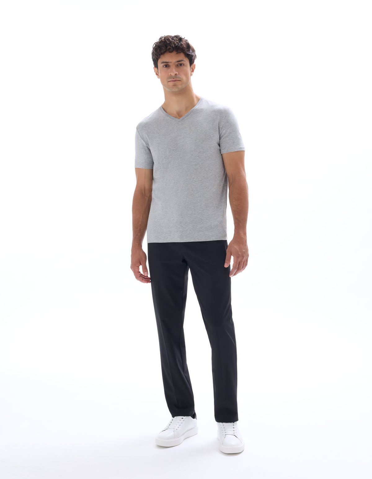 Slim Fit Cotton Blend V Neck T-Shirt - Grey