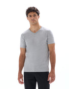 Slim Fit Cotton Blend V Neck T-Shirt - Grey