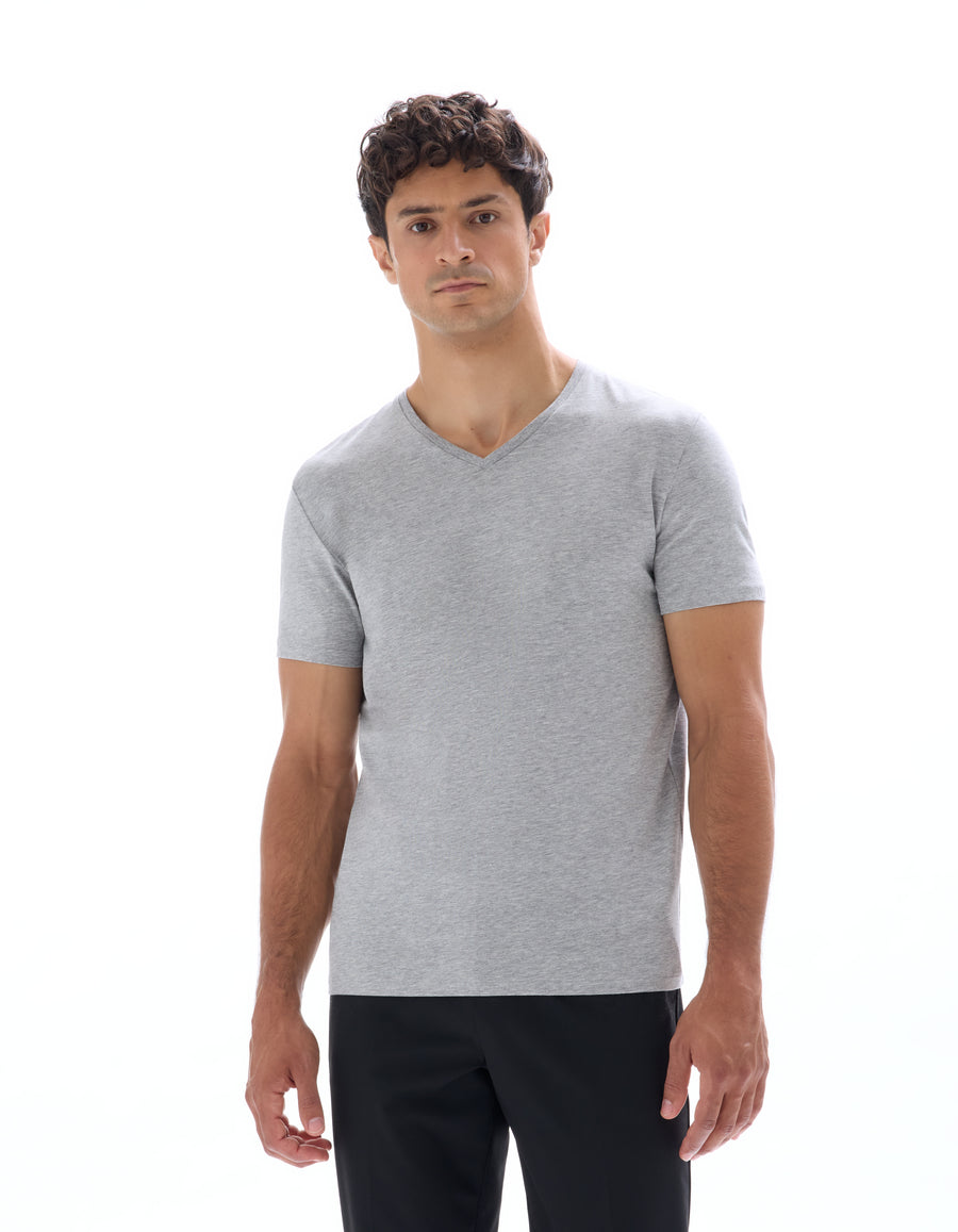 Slim Fit Cotton Blend V Neck T-Shirt - Grey