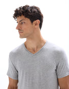 Slim Fit Cotton Blend V Neck T-Shirt - Grey