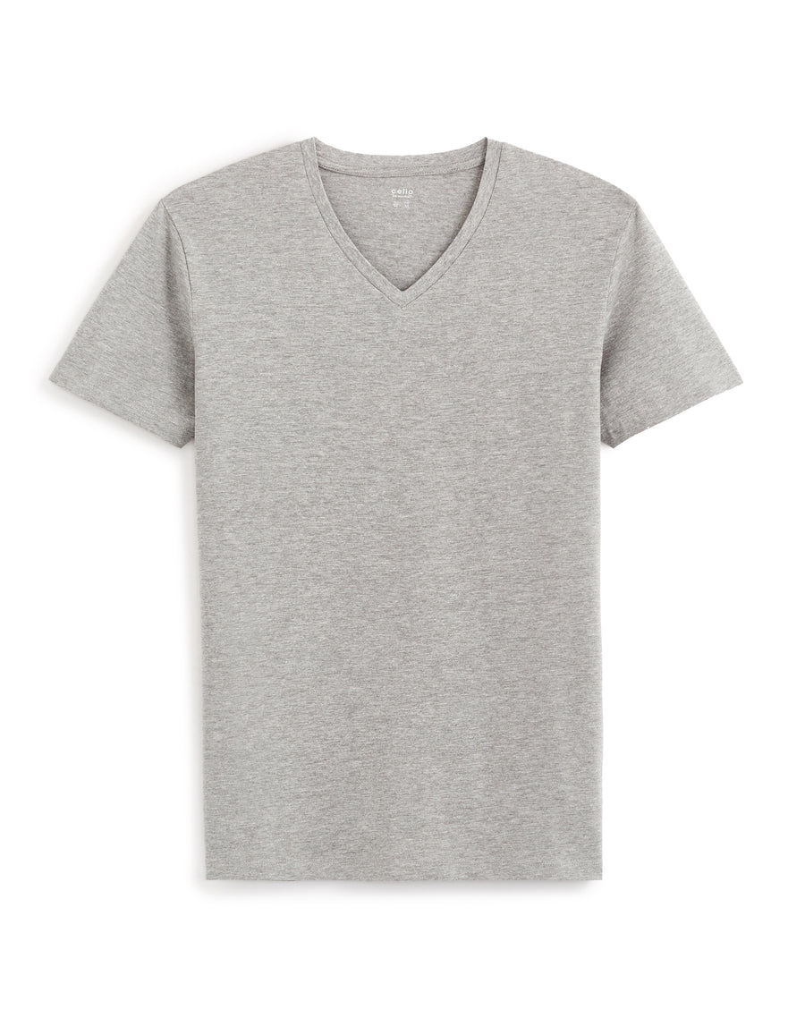 Slim Fit Cotton Blend V Neck T-Shirt - Grey