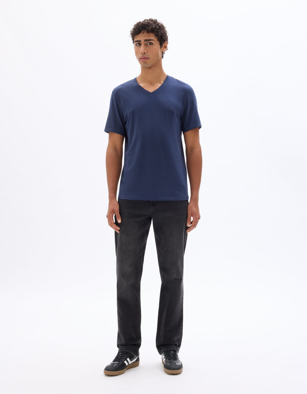 Slim Fit Cotton Blend V Neck T-Shirt - Navy Blue