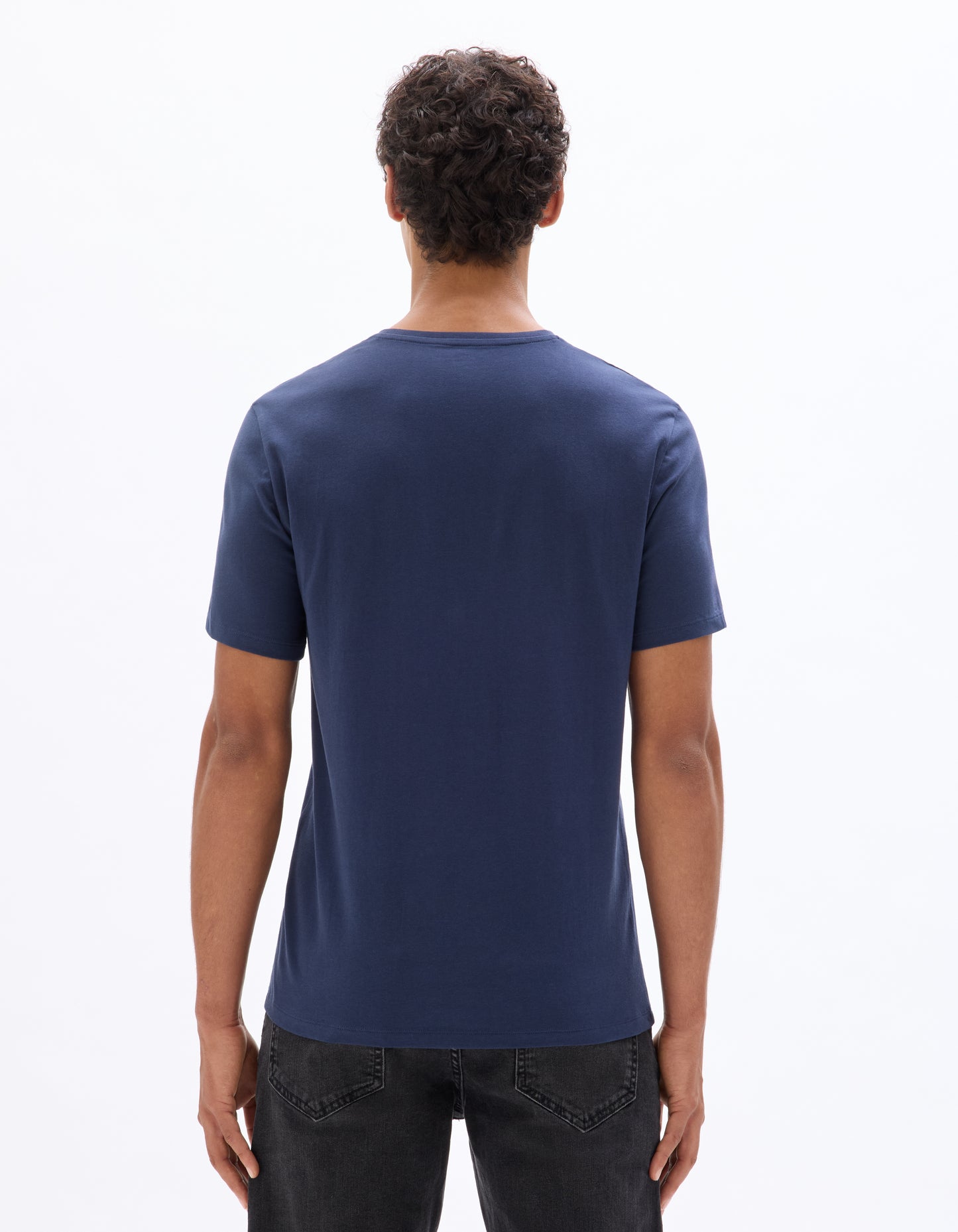 Slim Fit Cotton Blend V Neck T-Shirt - Navy Blue