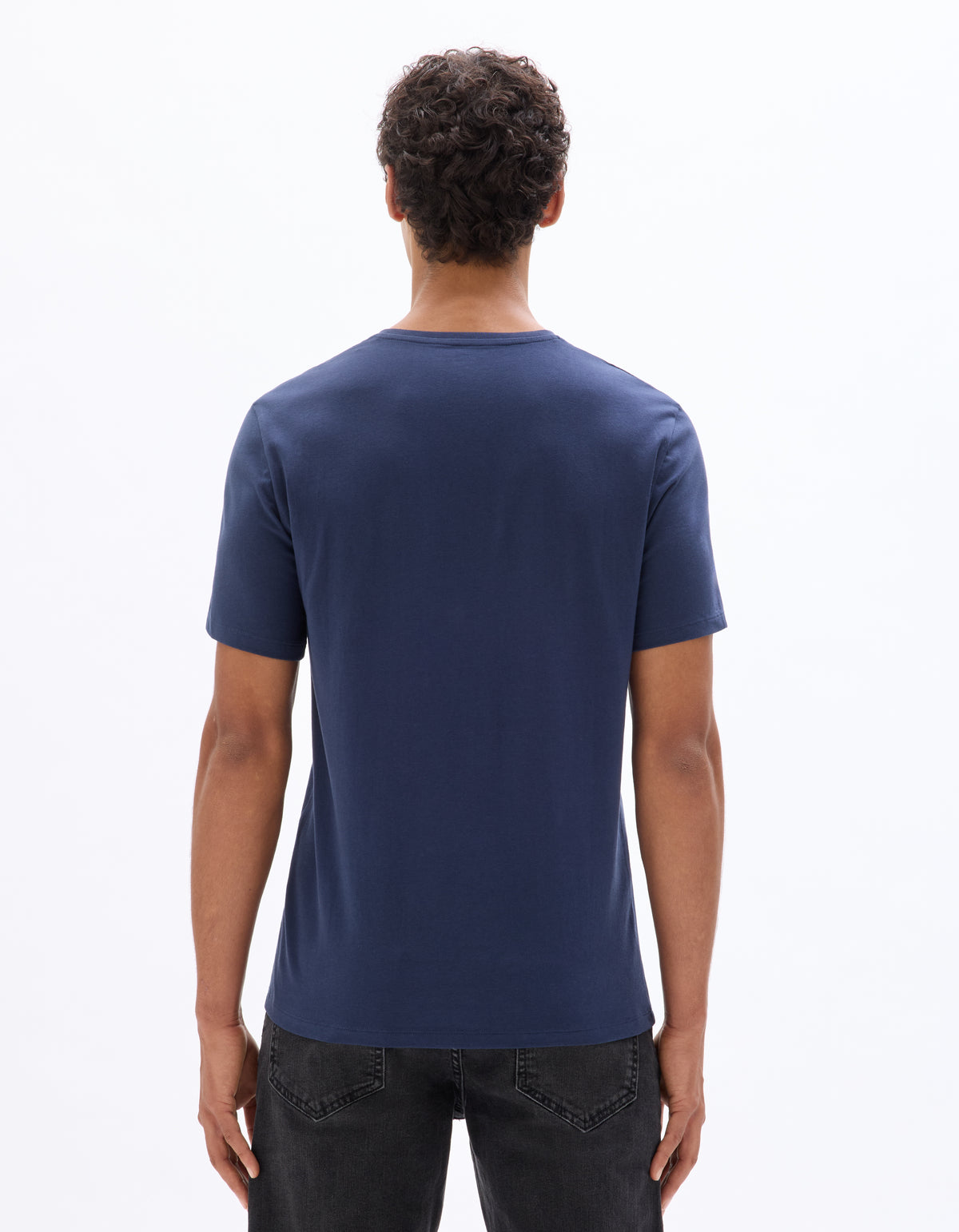 Slim Fit Cotton Blend V Neck T-Shirt - Navy Blue