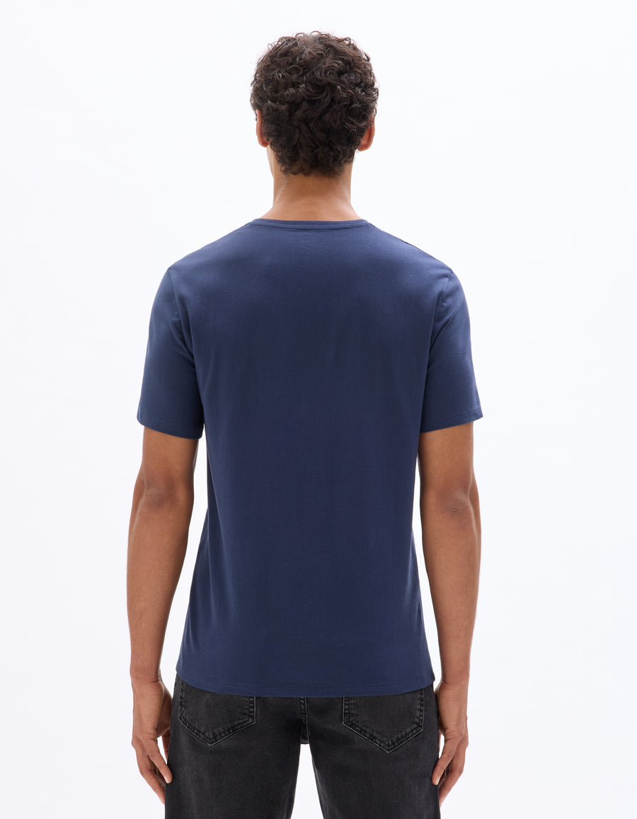 Slim Fit Cotton Blend V Neck T-Shirt - Navy Blue