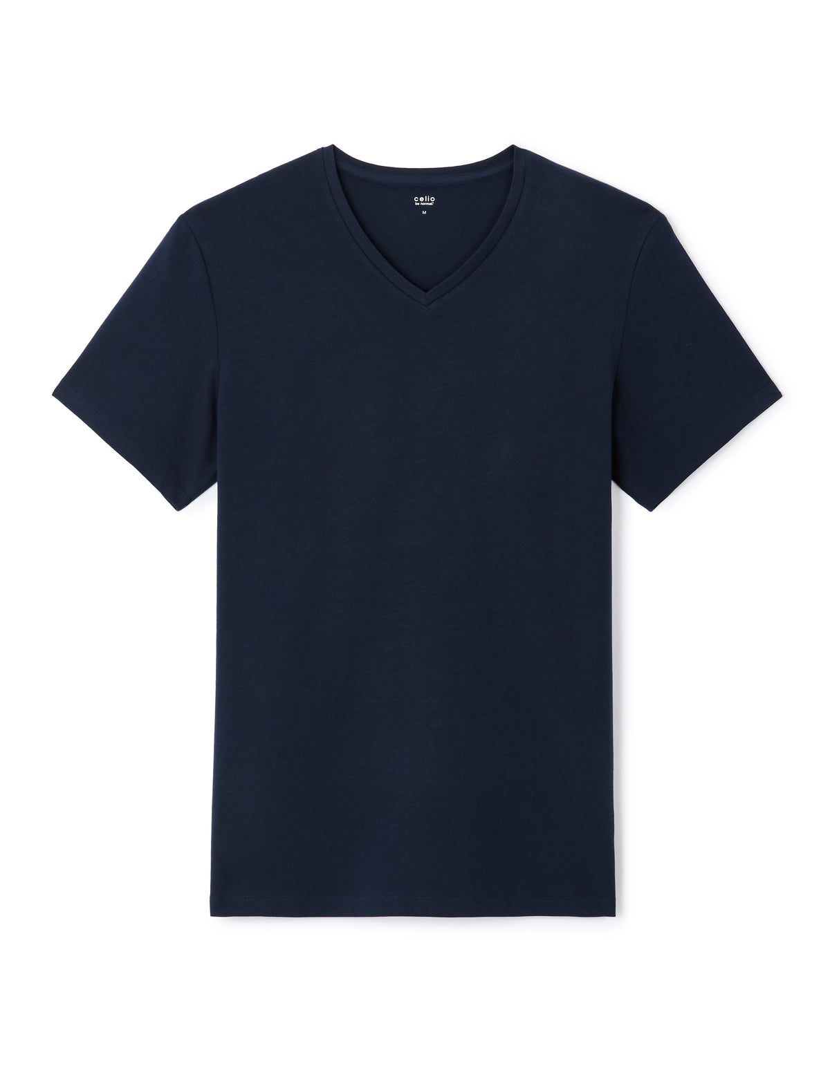 Slim Fit Cotton Blend V Neck T-Shirt - Navy Blue