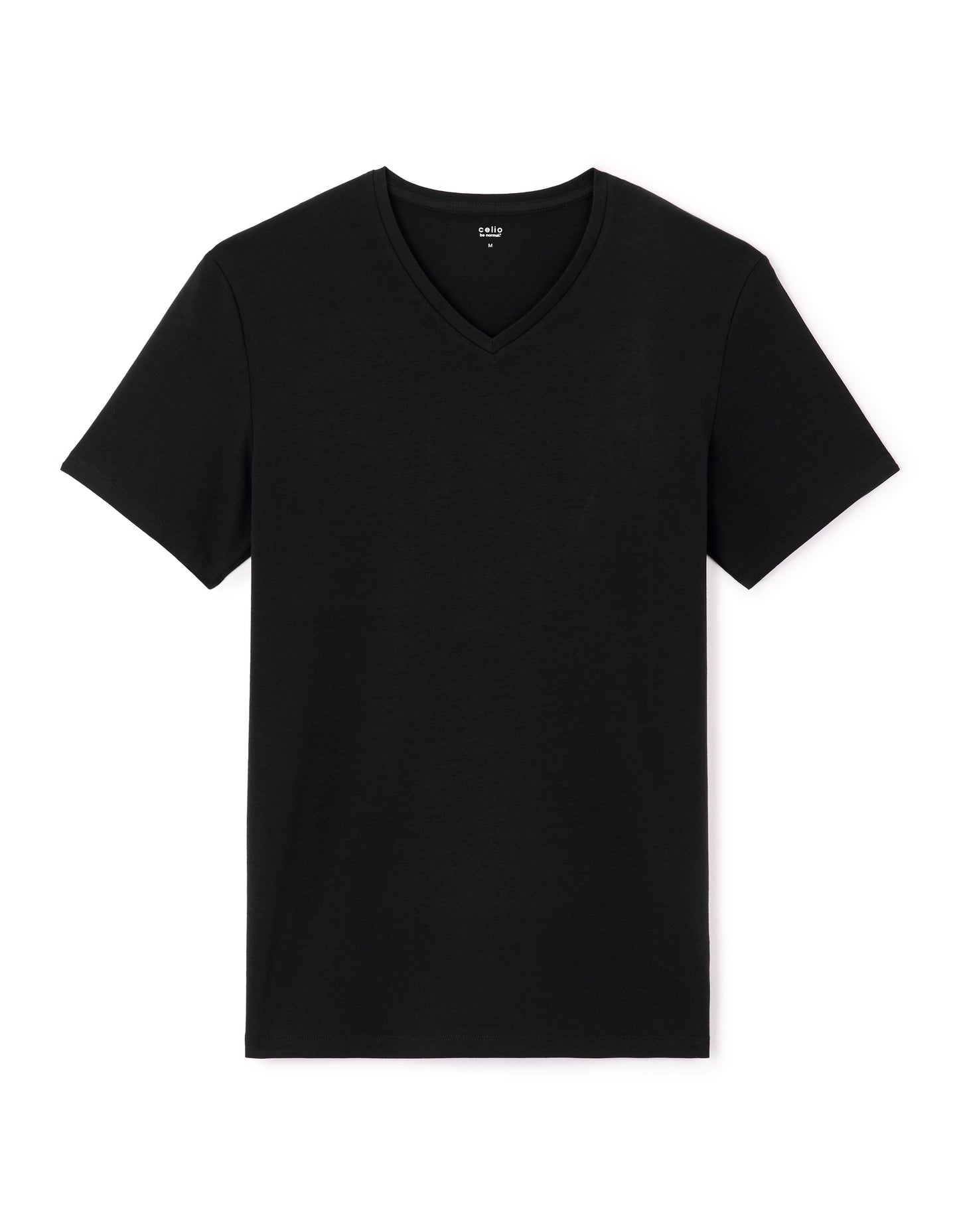 Slim Fit Cotton Blend V Neck T-Shirt - Black