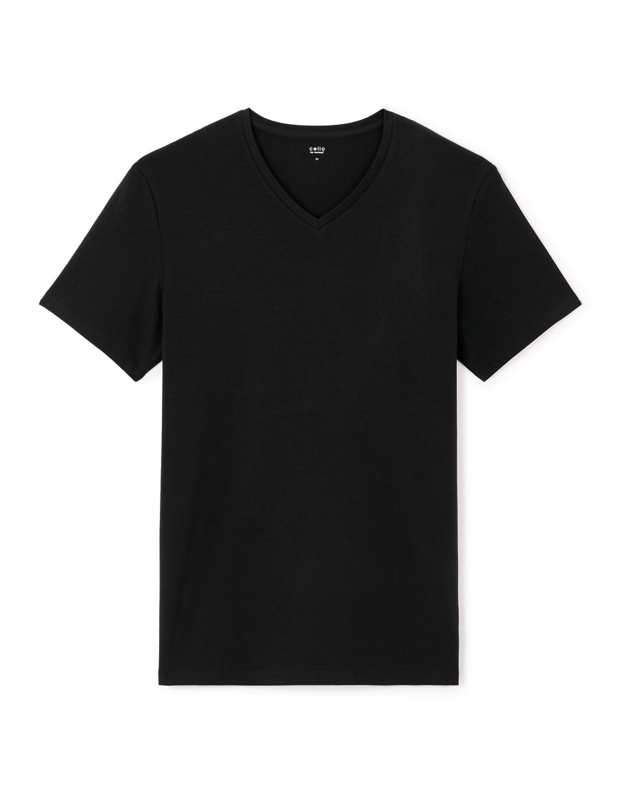 Slim Fit Cotton Blend V Neck T-Shirt - Black