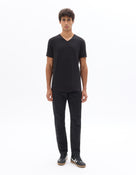 Slim Fit Cotton Blend V Neck T-Shirt - Black
