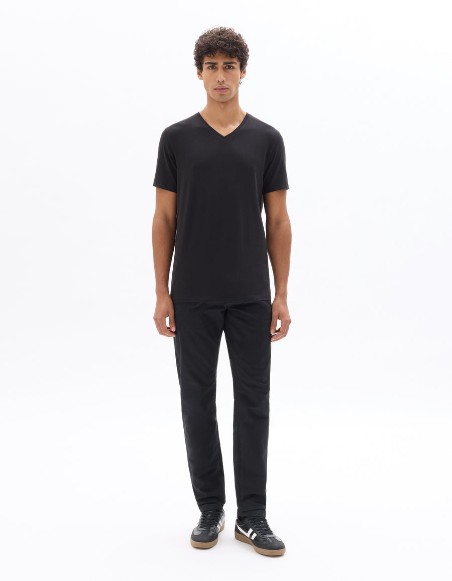 Slim Fit Cotton Blend V Neck T-Shirt - Black