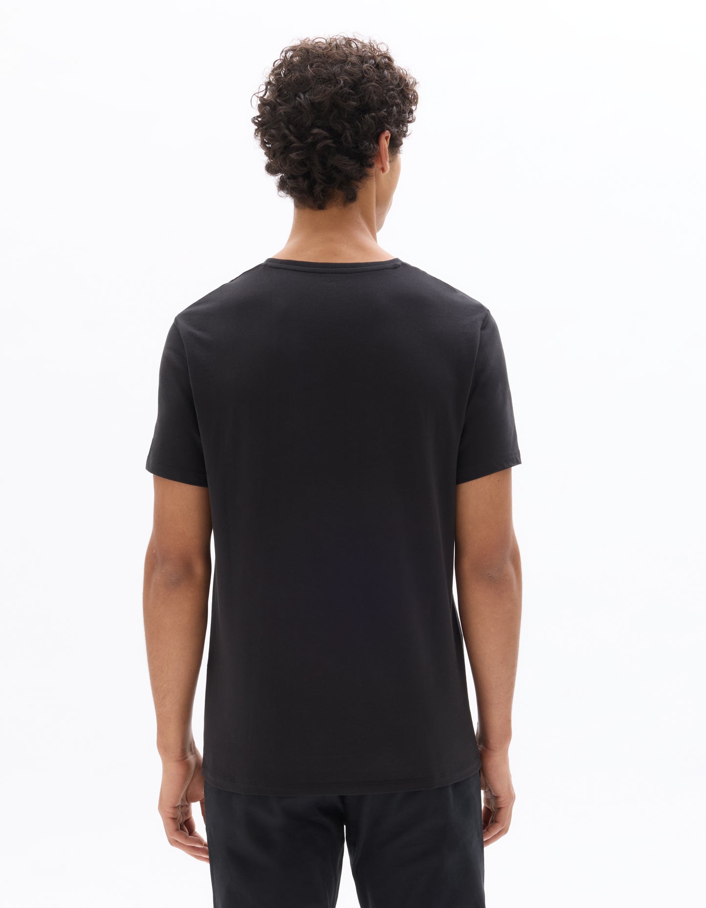 Slim Fit Cotton Blend V Neck T-Shirt - Black