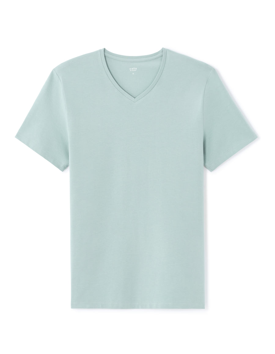 Slim Fit Cotton Blend V Neck T-Shirt - Blue