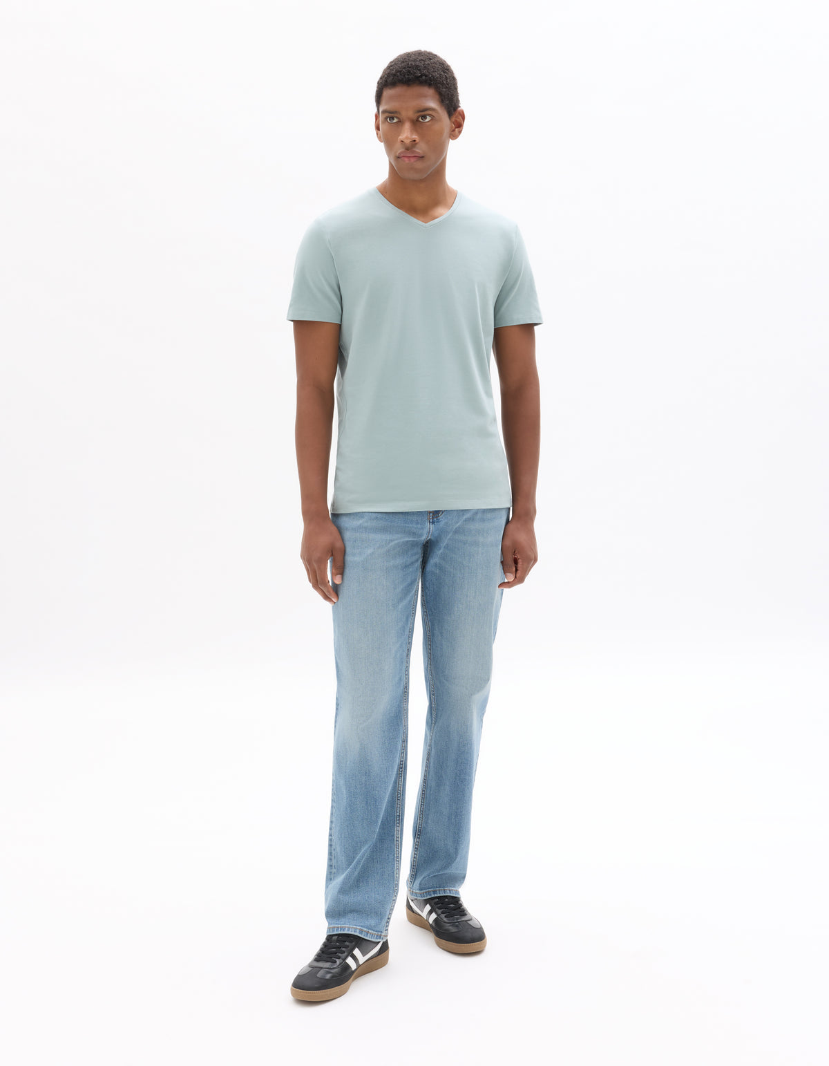 Slim Fit Cotton Blend V Neck T-Shirt - Blue