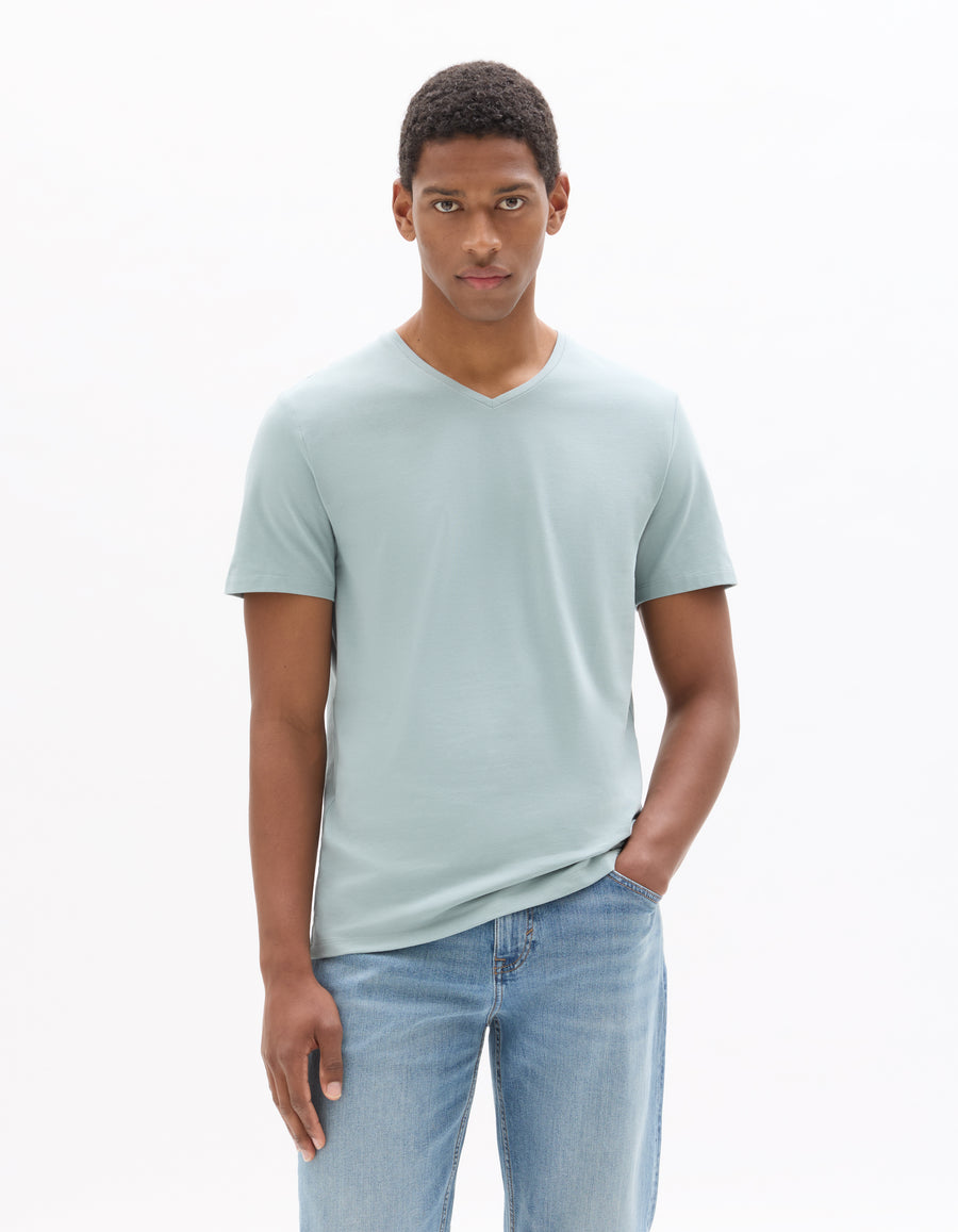Slim Fit Cotton Blend V Neck T-Shirt - Blue