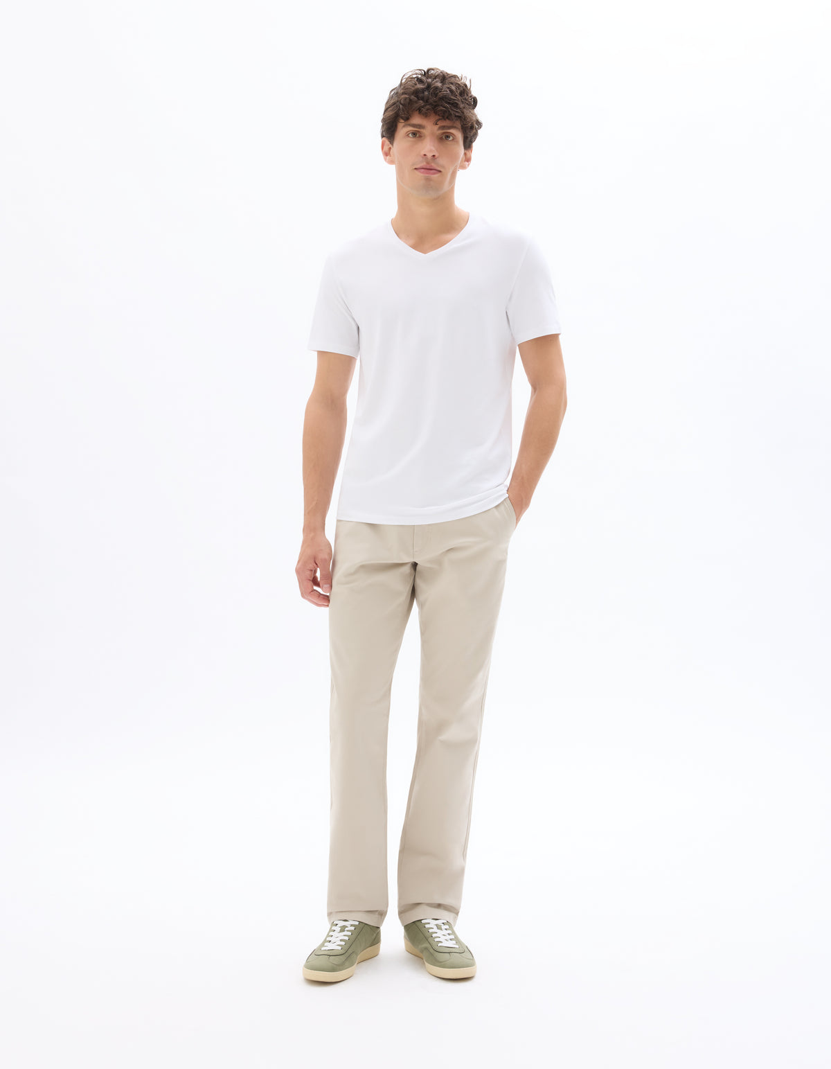 Slim Fit Cotton Blend V Neck T-Shirt - White