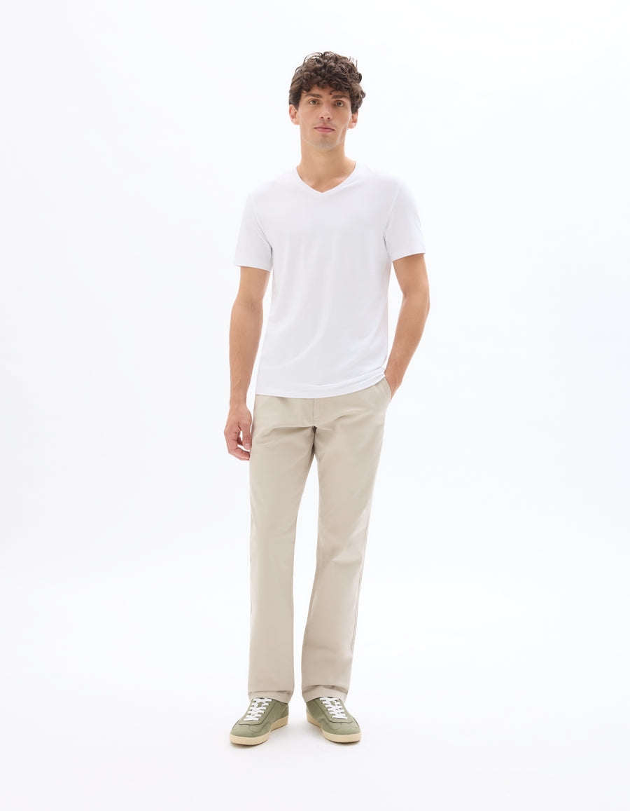 Slim Fit Cotton Blend V Neck T-Shirt - White