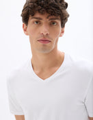 Slim Fit Cotton Blend V Neck T-Shirt - White