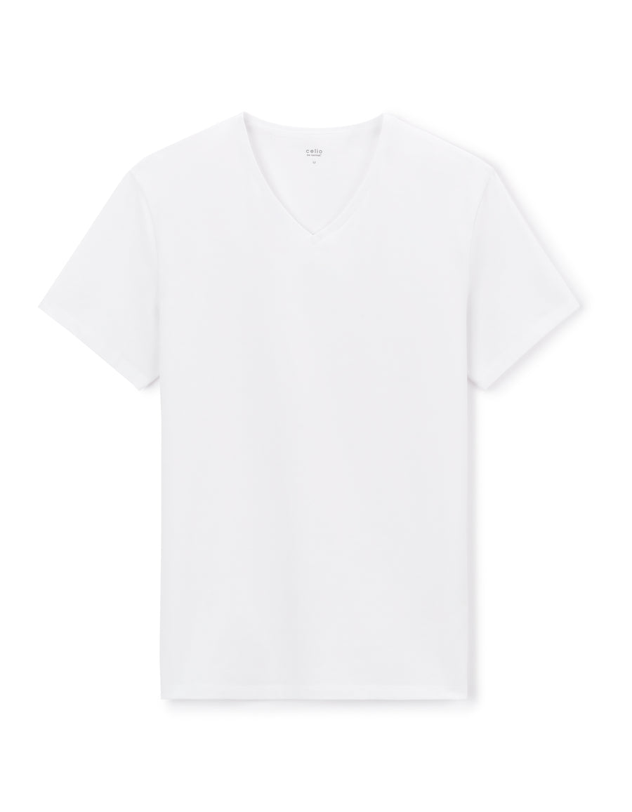 Slim Fit Cotton Blend V Neck T-Shirt - White