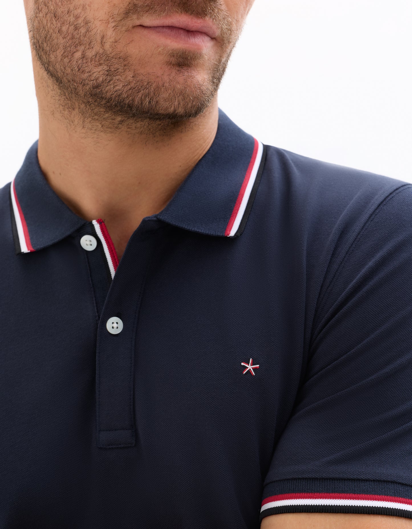 Slim Fit Stretch Cotton Polo Collar T-Shirt - Navy Blue