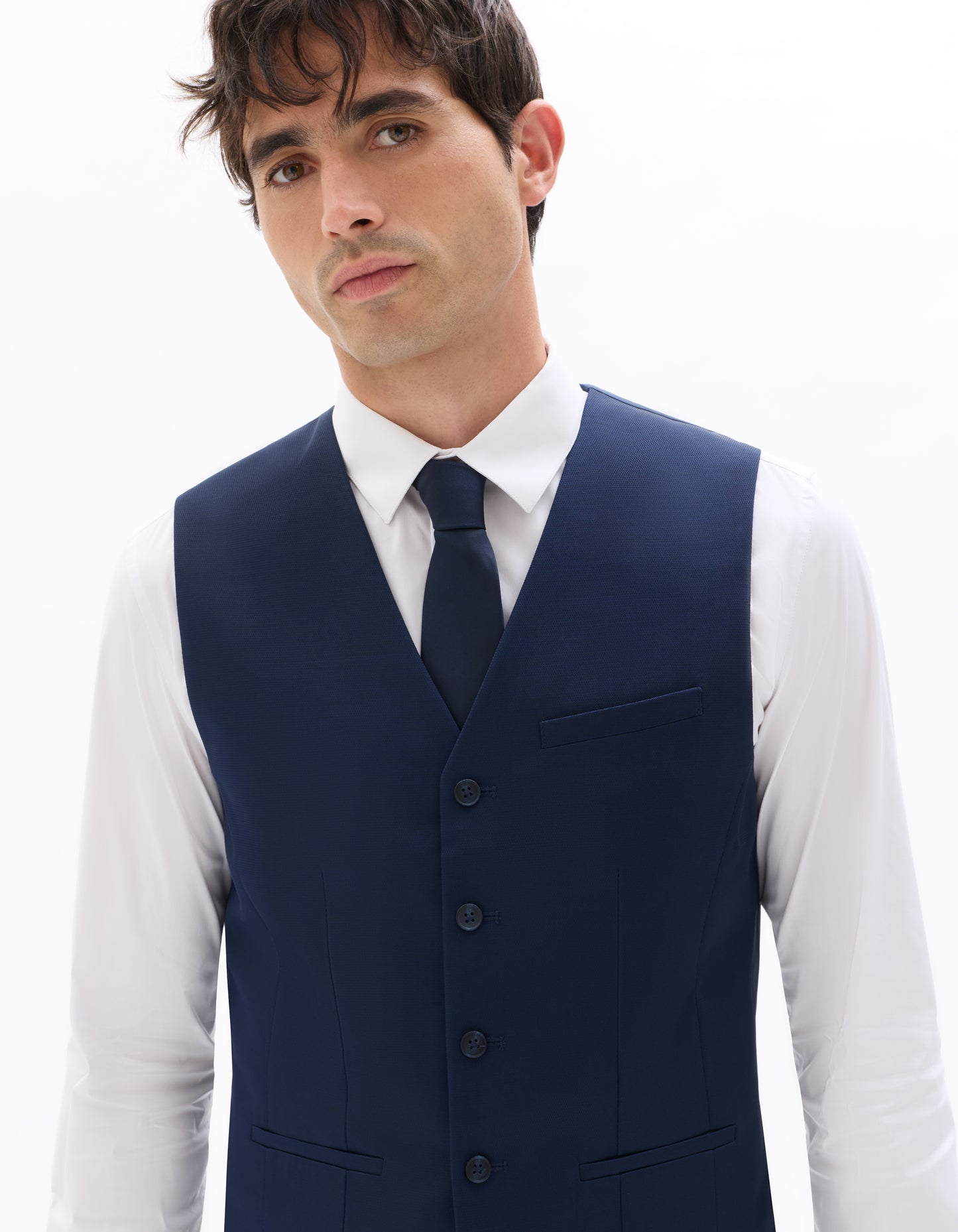 Slim Fit Poly Viscose Coat - Blue