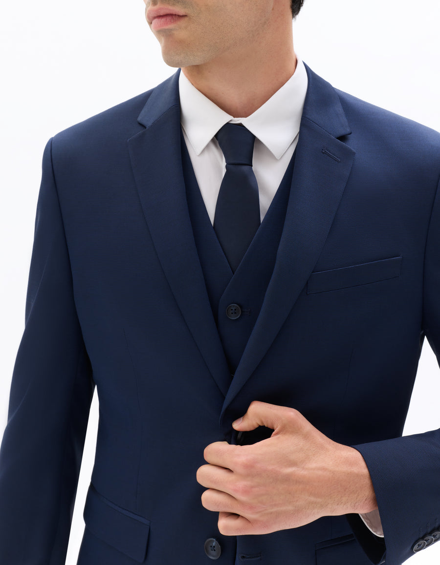 Slim Fit 100% Polyester Blazer - Blue
