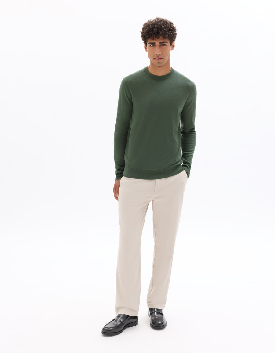 Regular Fit 100% Wool Solid Crew Neck Sweaters
