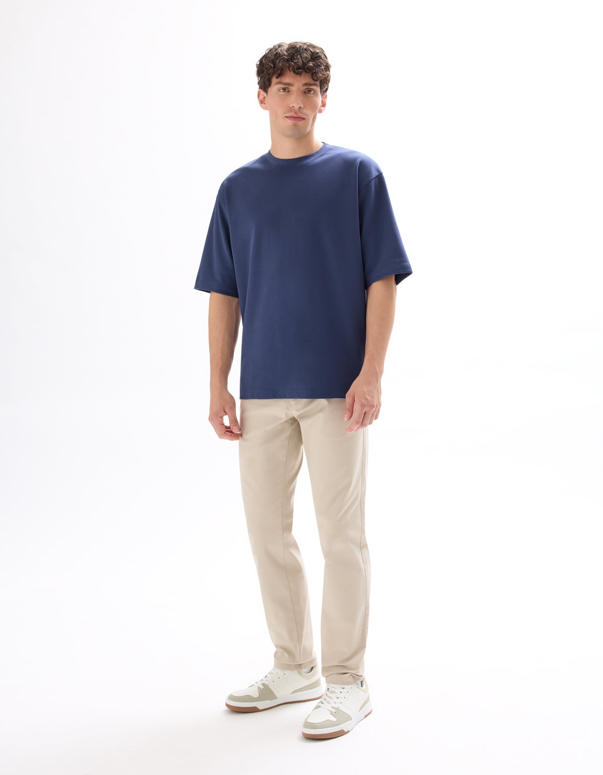 Slim Fit Stretch Cotton Trousers - Light Beige