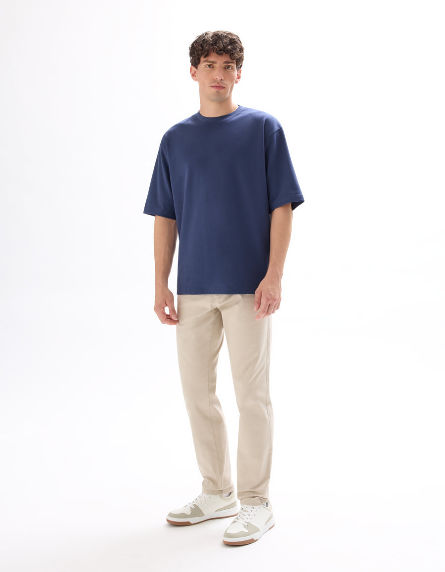 Slim Fit Stretch Cotton Trousers - Light Beige