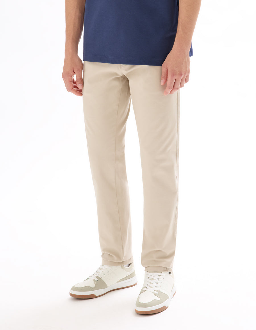 Slim Fit Stretch Cotton Trousers - Light Beige