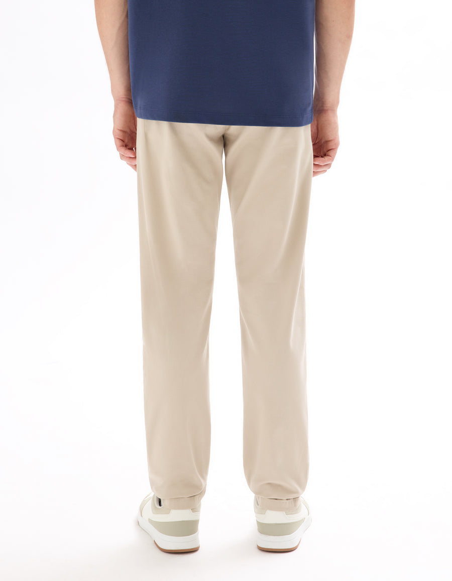 Slim Fit Stretch Cotton Trousers - Light Beige