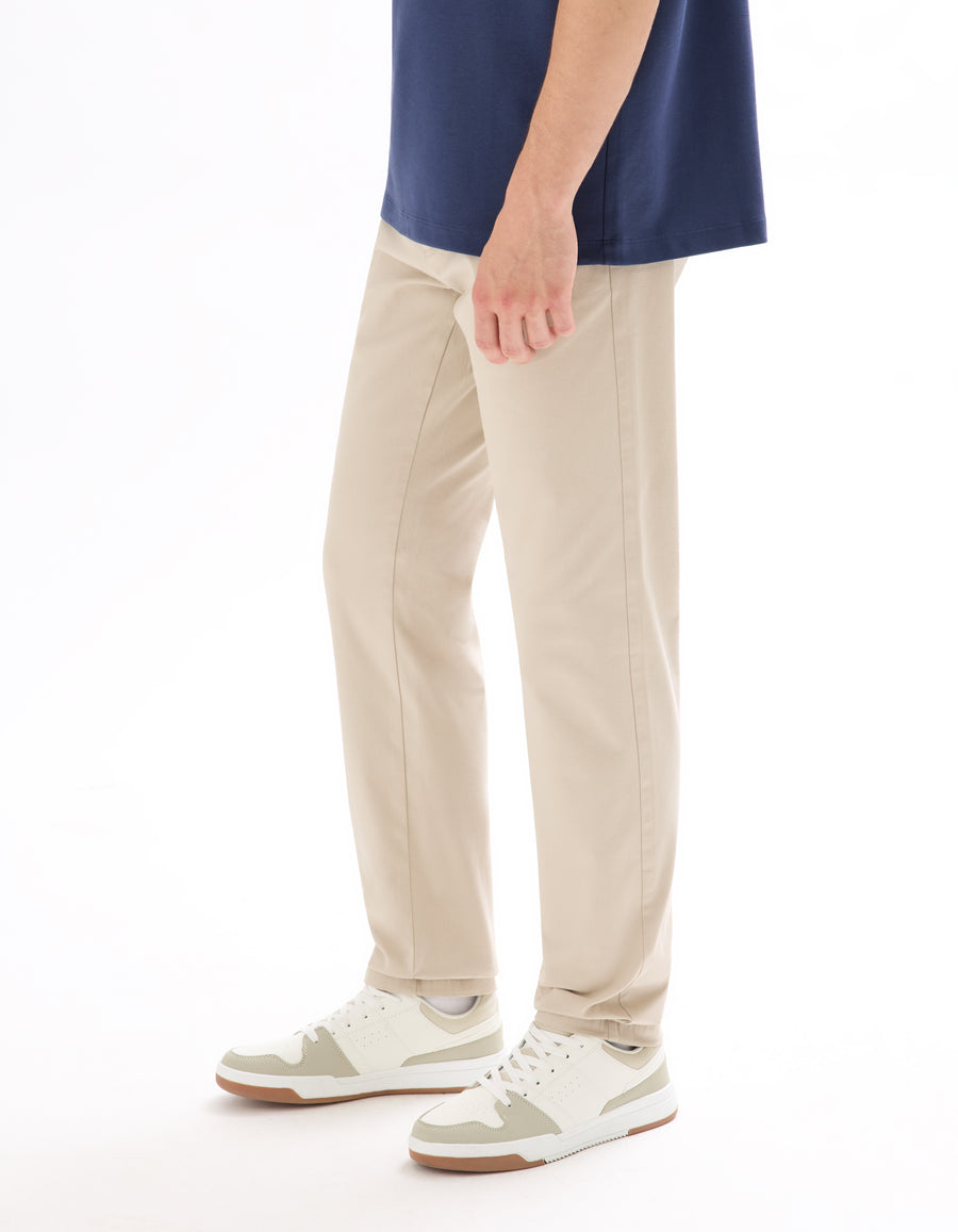 Slim Fit Stretch Cotton Trousers - Light Beige