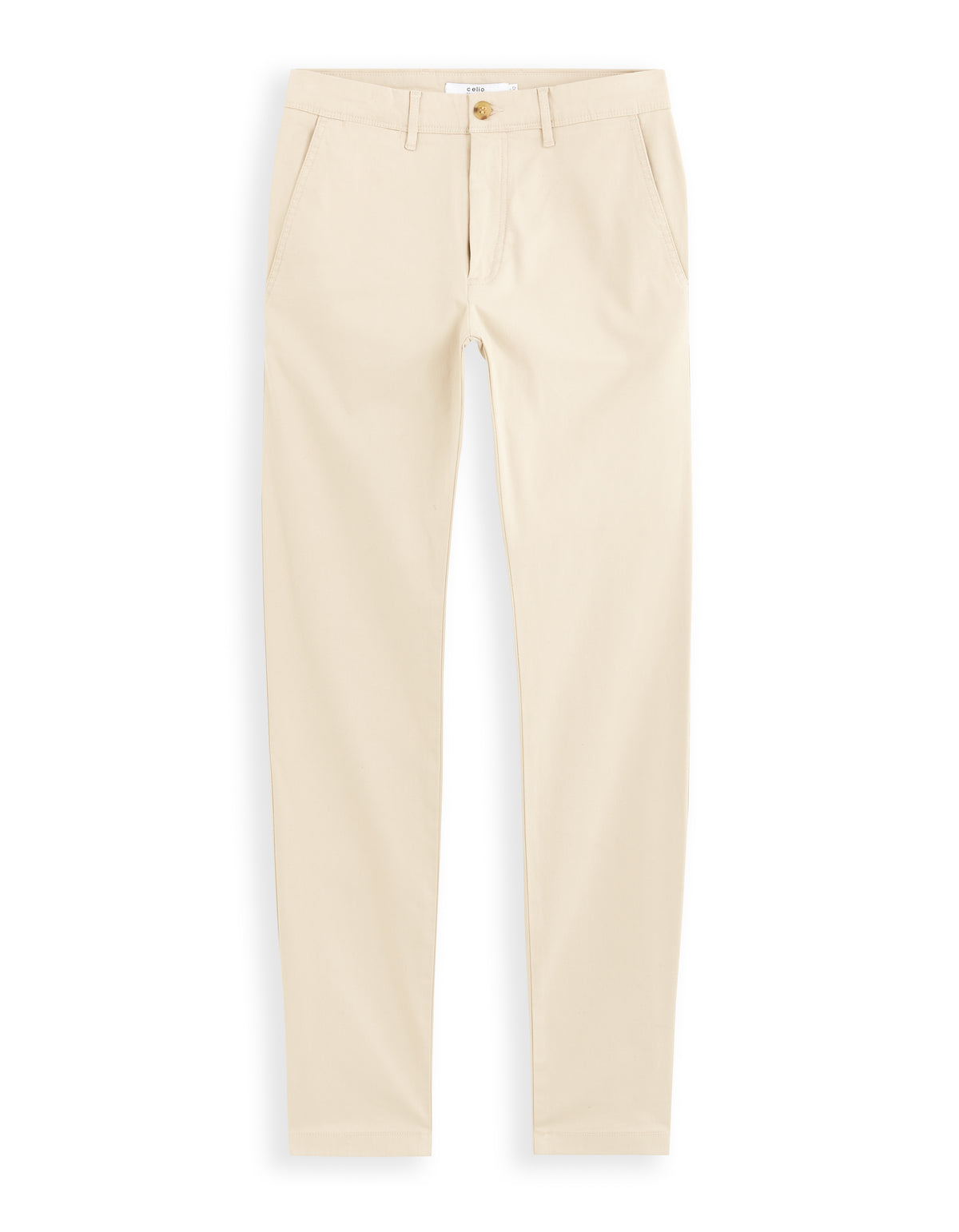 Slim Fit Stretch Cotton Trousers - Light Beige