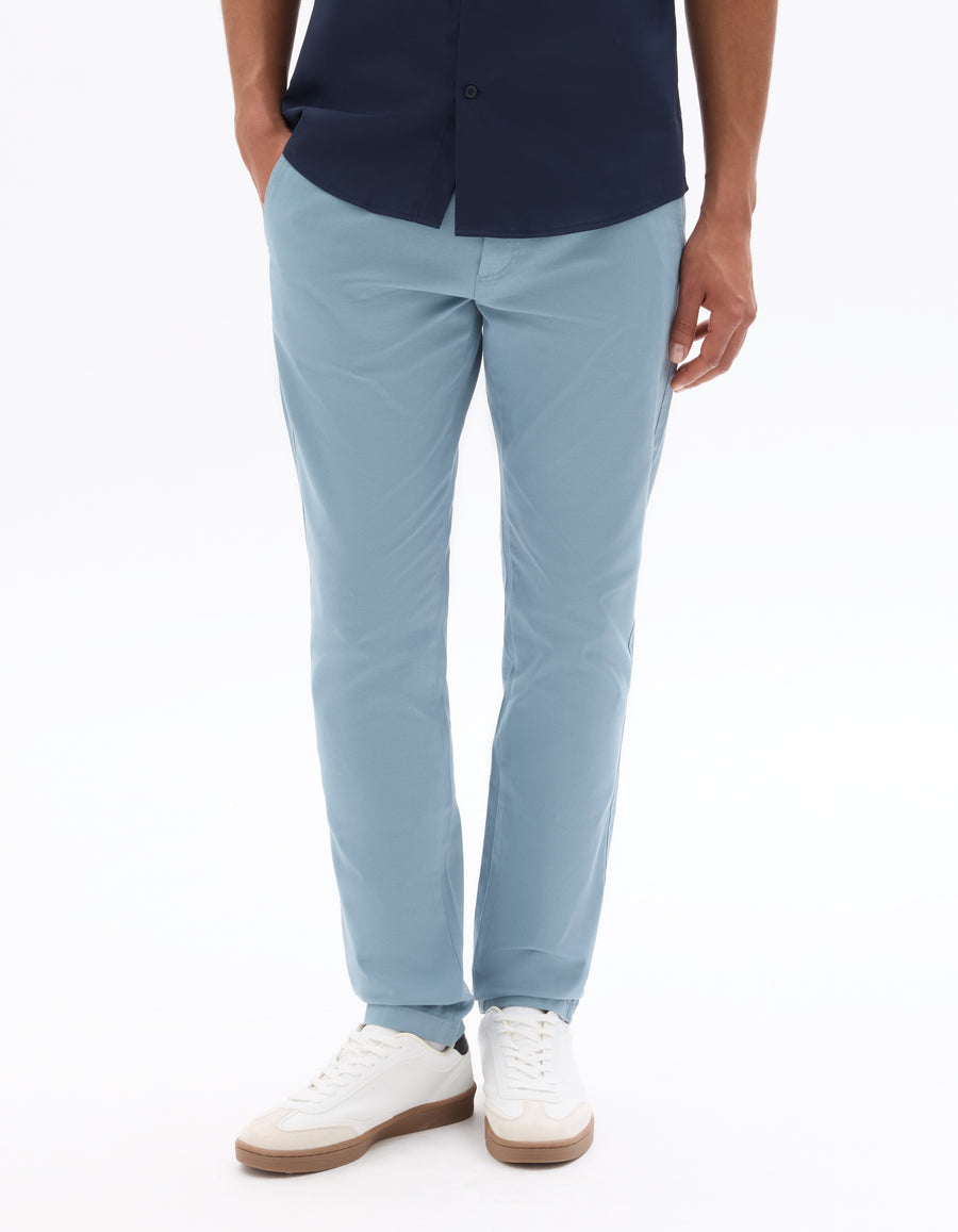 Slim Fit Stretch Cotton Trousers - Light Blue