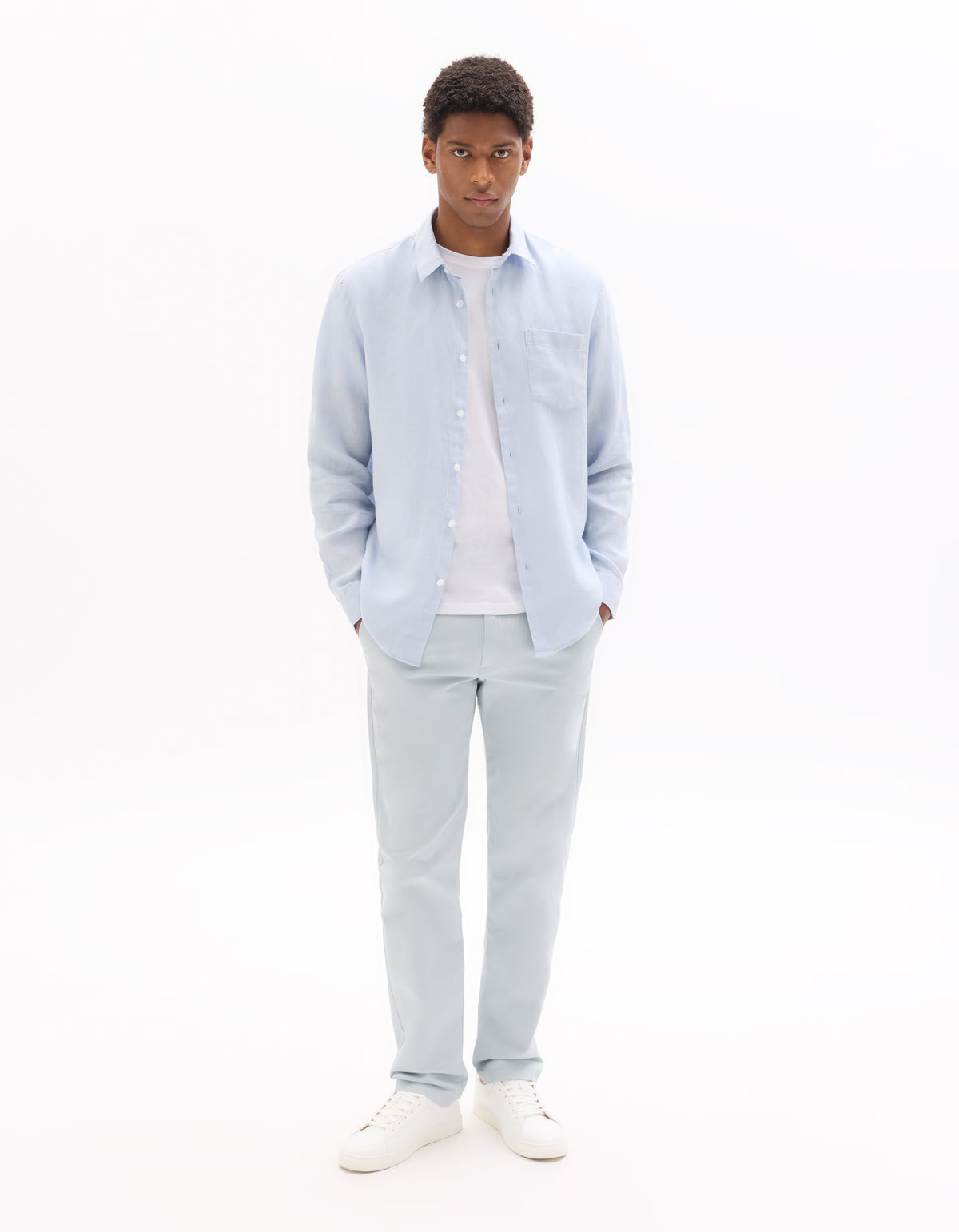 Slim Fit Stretch Cotton Casual Trousers - Light Blue