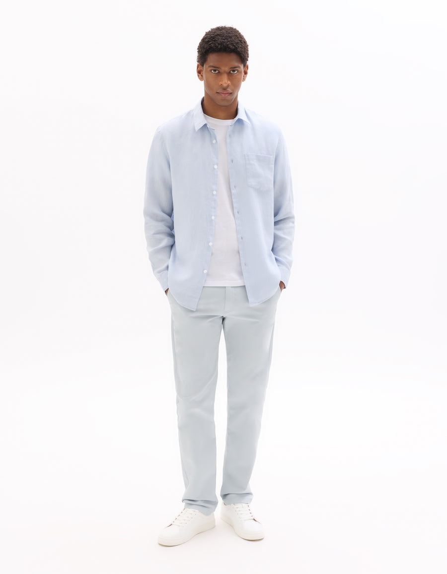 Slim Fit Stretch Cotton Casual Trousers - Light Blue