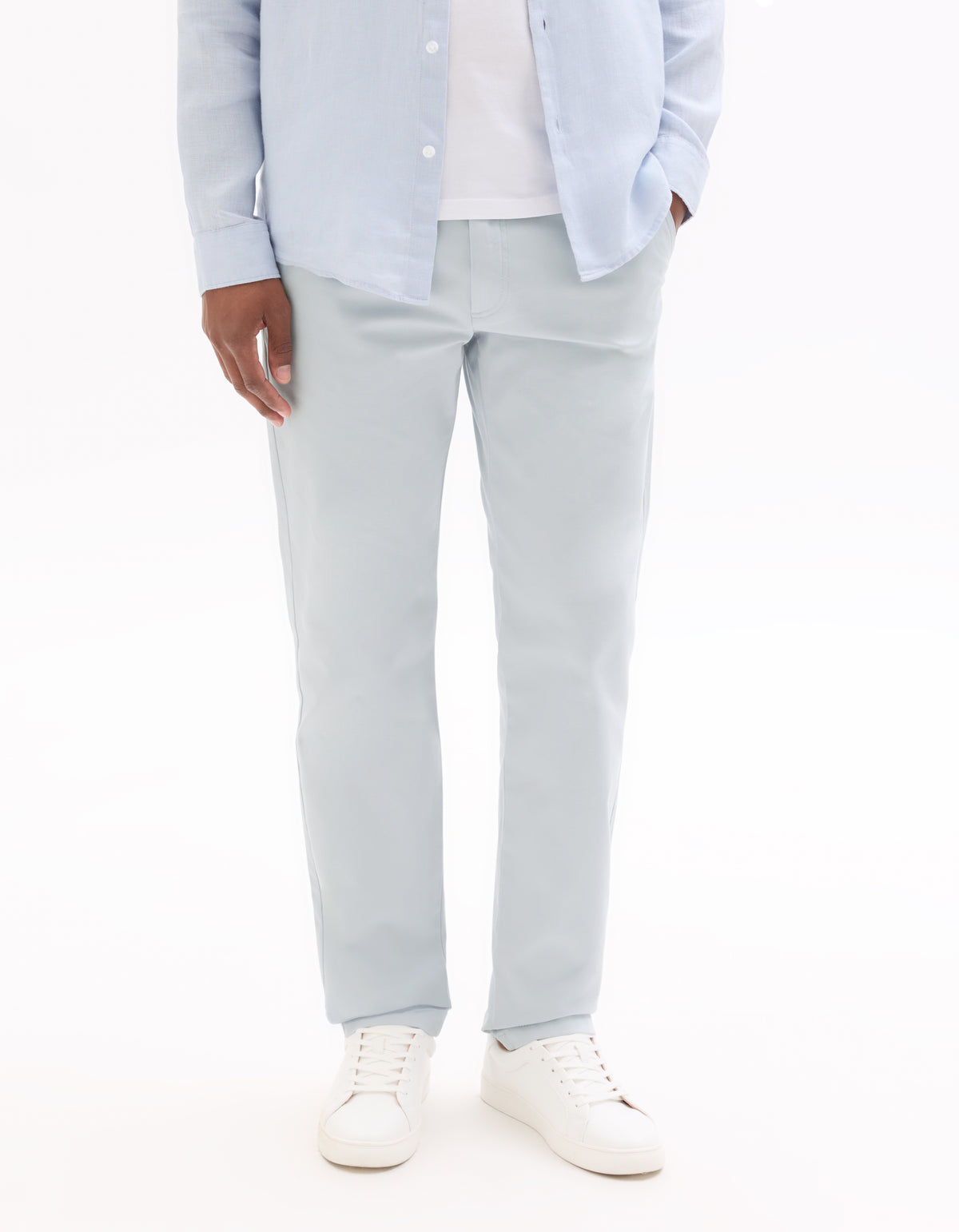 Slim Fit Stretch Cotton Casual Trousers - Light Blue