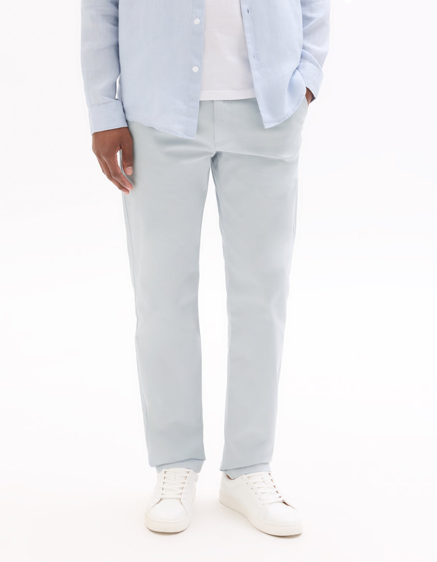 Slim Fit Stretch Cotton Casual Trousers - Light Blue
