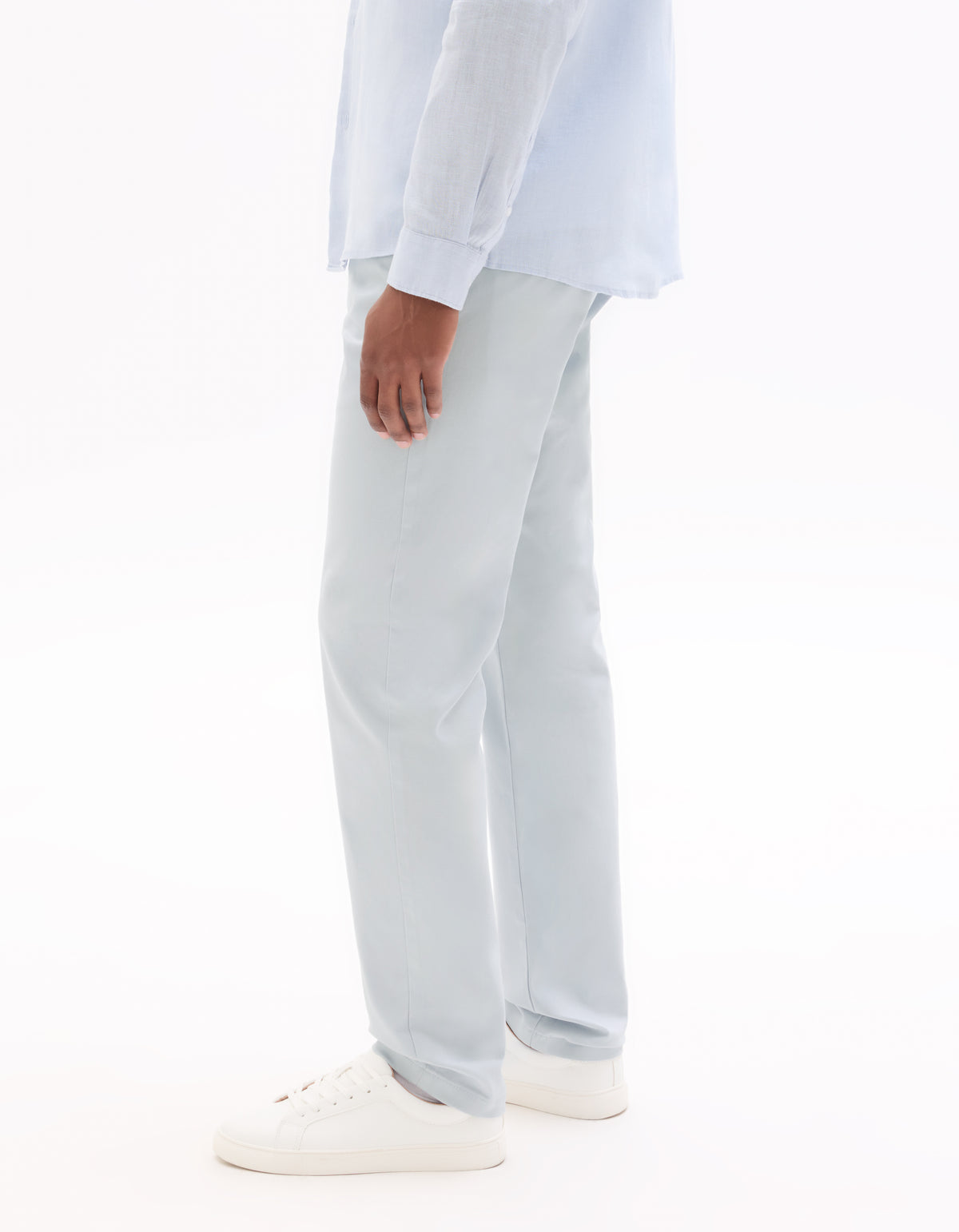 Slim Fit Stretch Cotton Casual Trousers - Light Blue