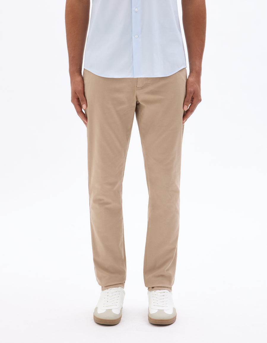 Slim Fit Stretch Cotton Trousers - Beige