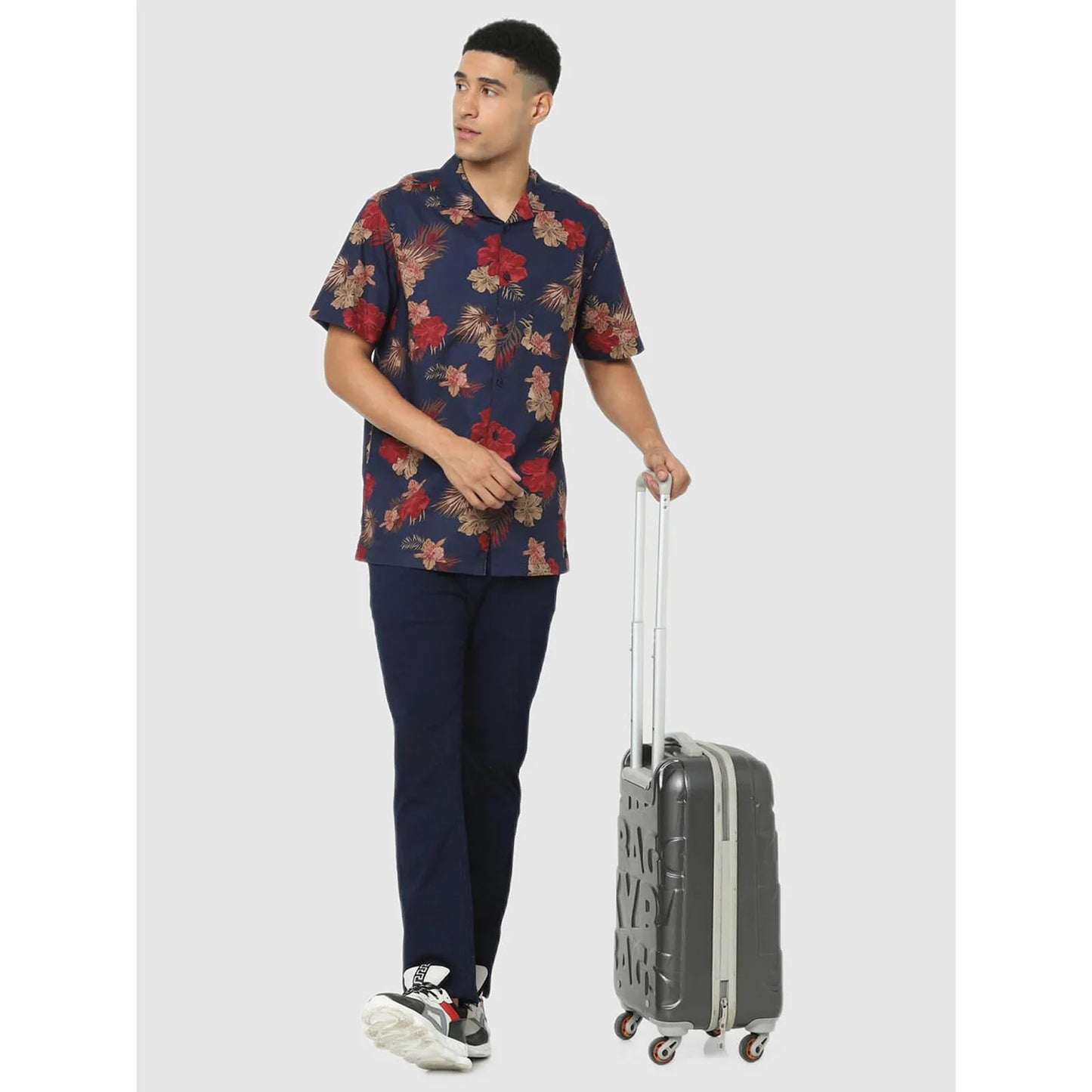 Celio* Floral Regular Fit Cotton Navy Blue Shirt