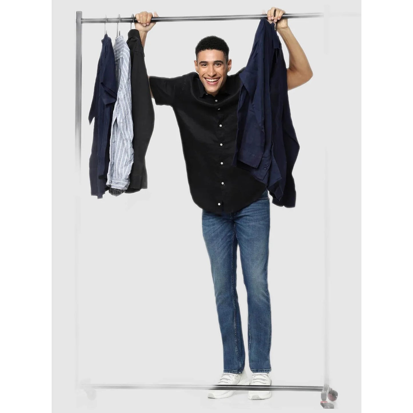 Celio* Solid Regular Fit Linen Black Shirt