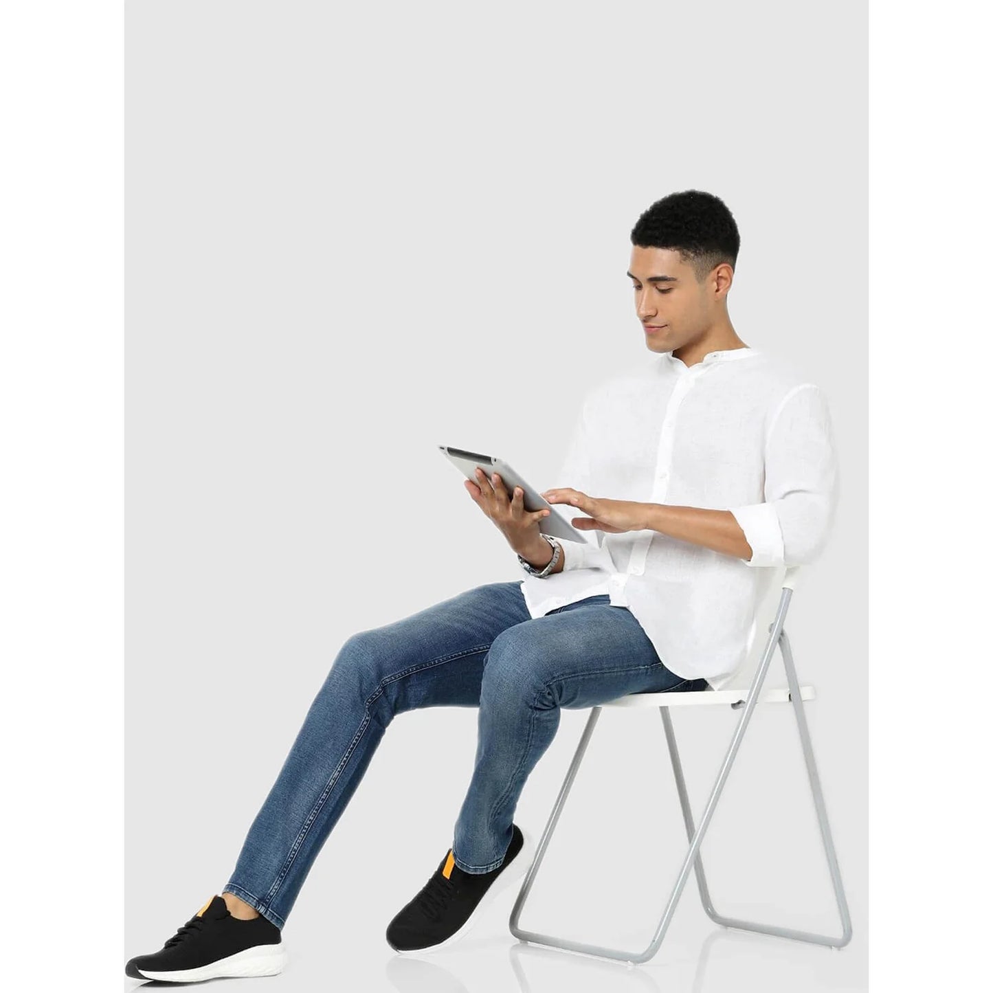 Celio* Solid Regular Fit Linen White Shirt