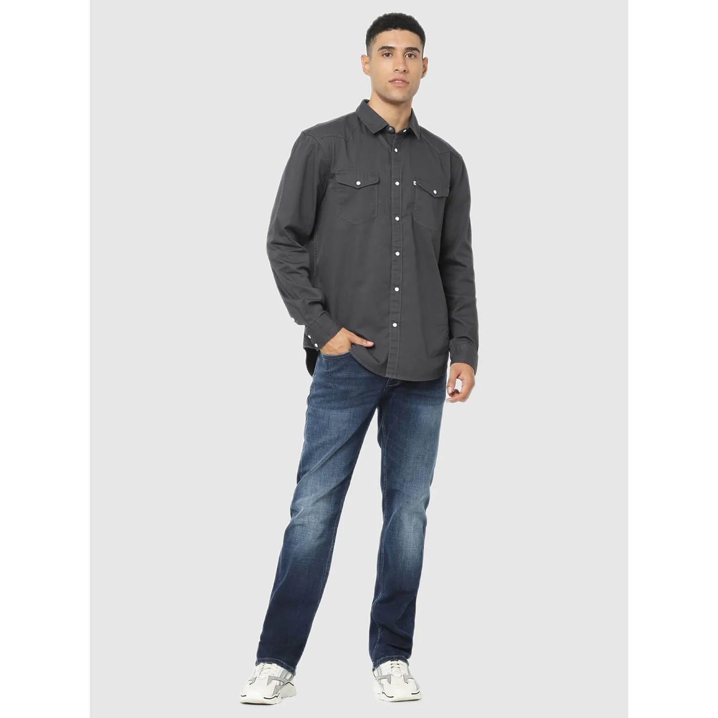 Celio* Solid Regular Fit Cotton Black Shirt
