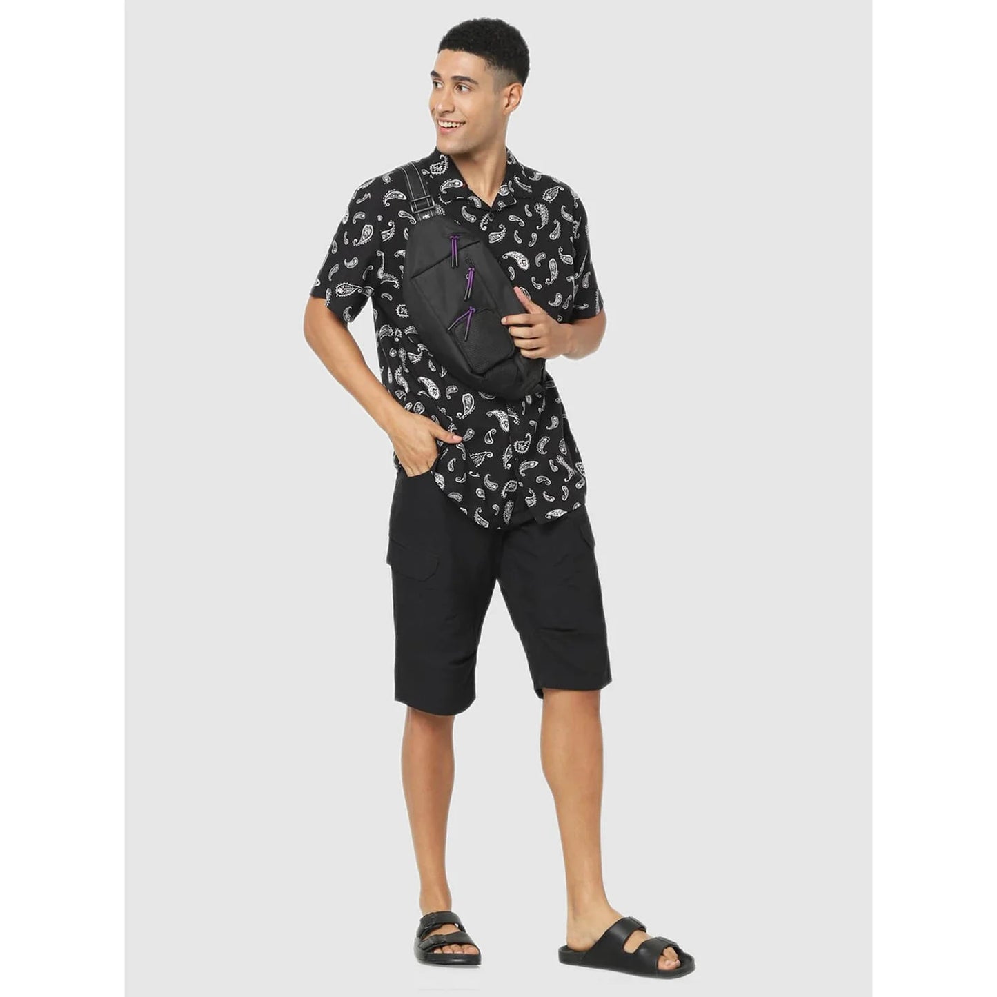 Celio* Paisley Regular Fit Viscose Black Shirt